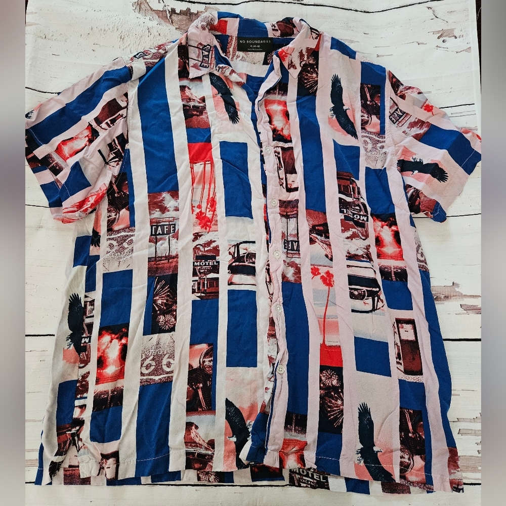 No Boundaries Men's Casual Short Sleeve Button Down Shirt Size XL